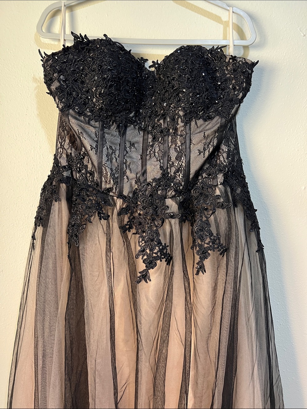 Black Beaded Formal Dress. Strapless. Full Length